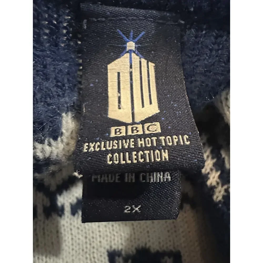Hot Topic x Doctor Who Fair Isle Open Cardigan Drape Blue & White Plus Size 2X - Picture 7 of 16
